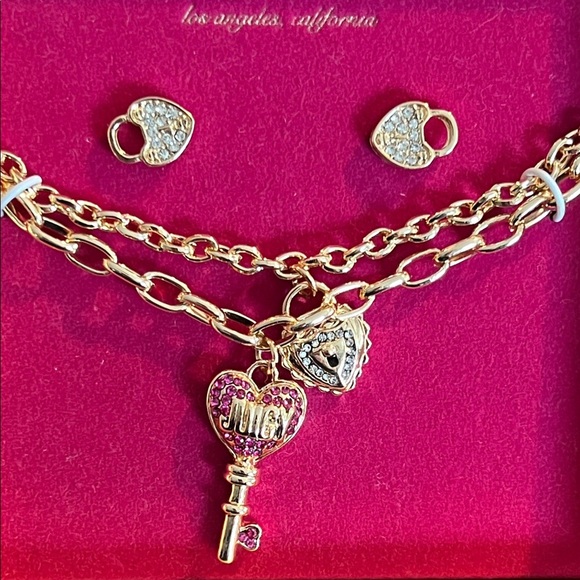 Juicy Couture Gold and Pink Heart Lock & Key Necklace Set - Picture 7 of 9